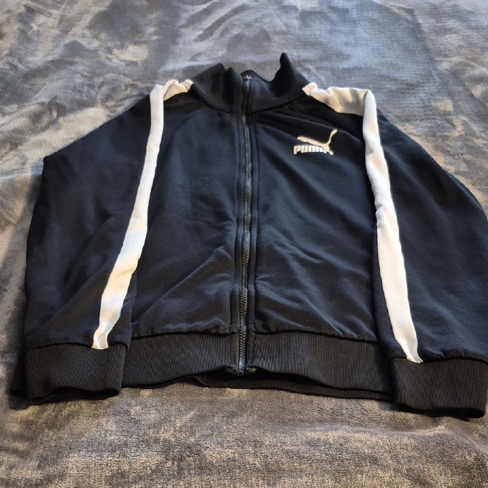 Puma Kids Jacket in Black with White Stripes